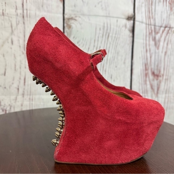 Jeffrey Campbell Night Envi Studded Platform Mary Janes Women’s 6.5 Suede Red - Picture 8 of 15